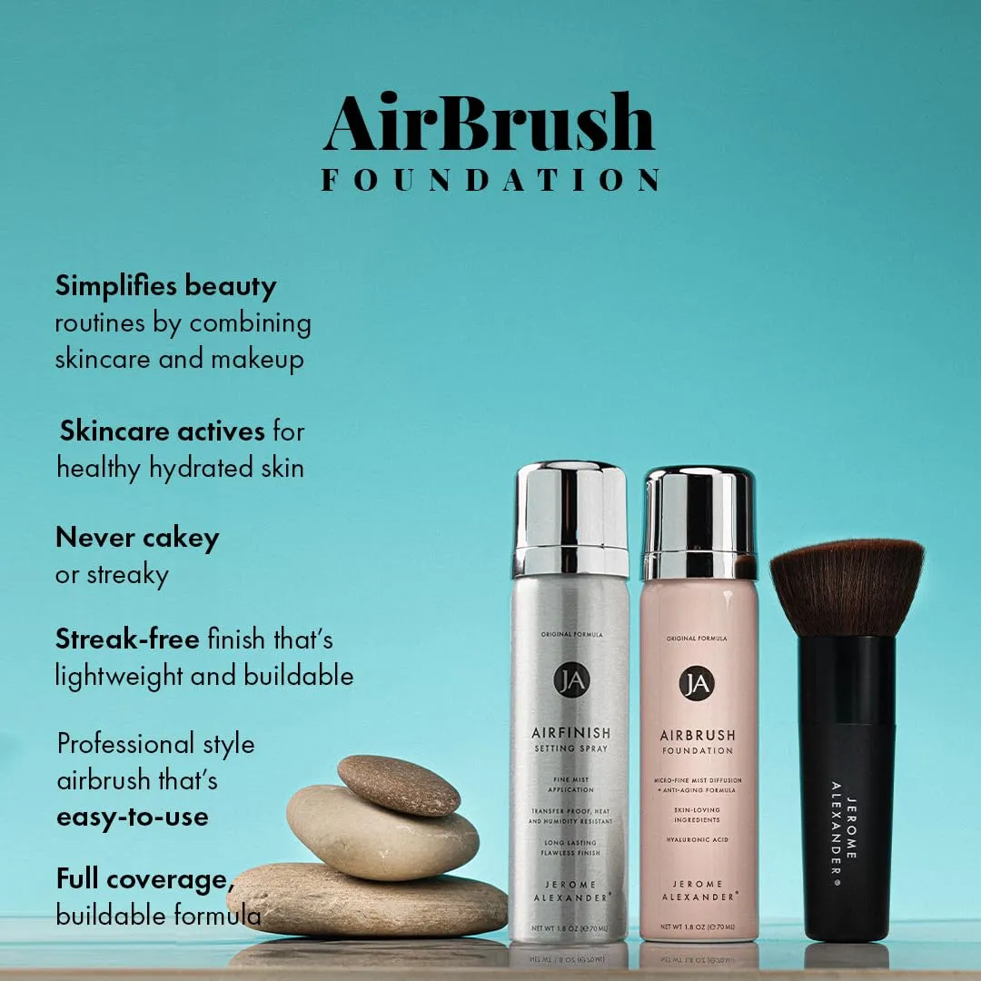 MagicMinerals AirBrush Foundation Set by Jerome Alexander – 3pc Set Includes AirFinish, Foundation and Kabuki Brush - Spray Makeup with Anti-aging Ingredients for Smooth Radiant Skin (Warm Beige)
