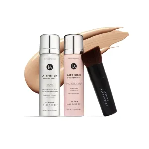 MagicMinerals AirBrush Foundation Set by Jerome Alexander – 3pc Set Includes AirFinish, Foundation and Kabuki Brush - Spray Makeup with Anti-aging Ingredients for Smooth Radiant Skin (Warm Beige)