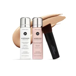 MagicMinerals AirBrush Foundation Set by Jerome Alexander – 3pc Set Includes Primer, Foundation and Kabuki Brush - Spray Makeup with Anti-aging Ingredients for Smooth Radiant Skin (Bright Medium)