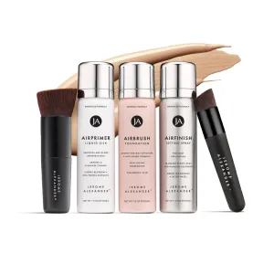MagicMinerals AirBrush Foundation Set by Jerome Alexander - Complete 5pc Spray Makeup Set with Foundation, Primer, and Setting/Finishing Spray - for Smooth, Radiant Skin (Medium)