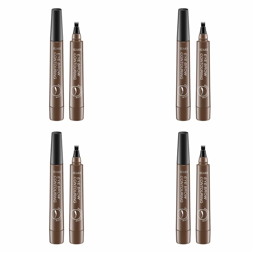Magik 2-4 Pc Microblading Tattoo Eyebrow Pen Four Tips Waterproof Ink Gel Tint Draw. (4 Pack, 2 Dark brown)
