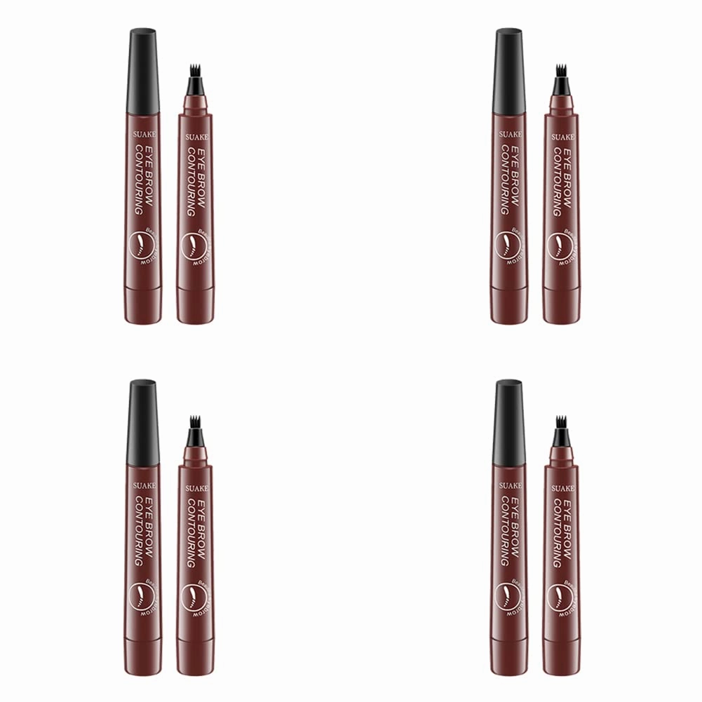 Magik 2-4 Pc Microblading Tattoo Eyebrow Pen Four Tips Waterproof Ink Gel Tint Draw. (4 Pack, 3 Reddish brown)