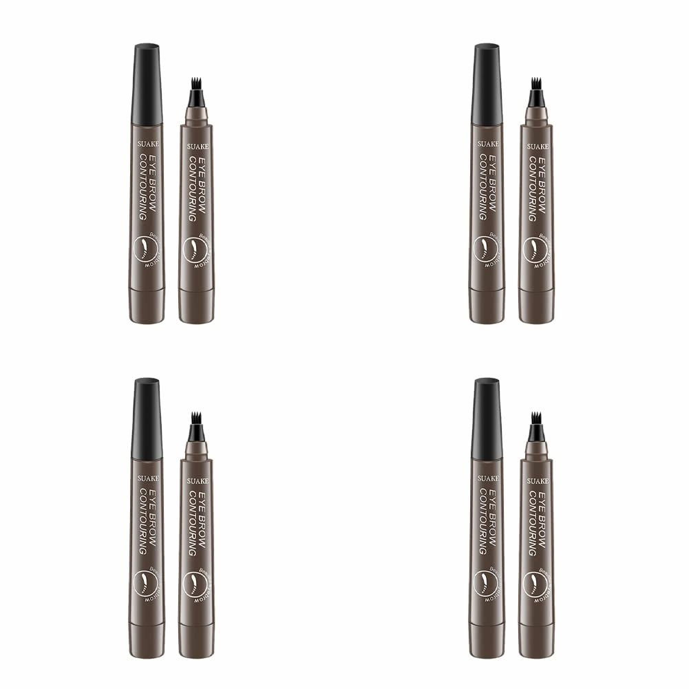 Magik 2-4 Pc Microblading Tattoo Eyebrow Pen Four Tips Waterproof Ink Gel Tint Draw. (4 Pack, 4 Gray brown)