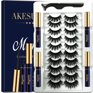 Magnetic Eyelashes - 10 Pairs 3D Full Volume Magnetic Lashes with Eyeliner Kit - Upgraded Long Lasting,Reusable- Easy to Apply(3D Layered Party |12-18MM)