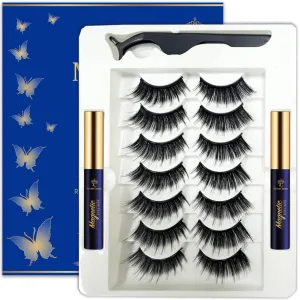 Magnetic Eyelashes 3D Medium Full volume Magnetic Lashes with Upgraded 2 Tubes of Magnetic Eyeliner, Waterproof,Natural Look,Long Lasting, Easy Reusable Fake Eyelashes 7 Pairs