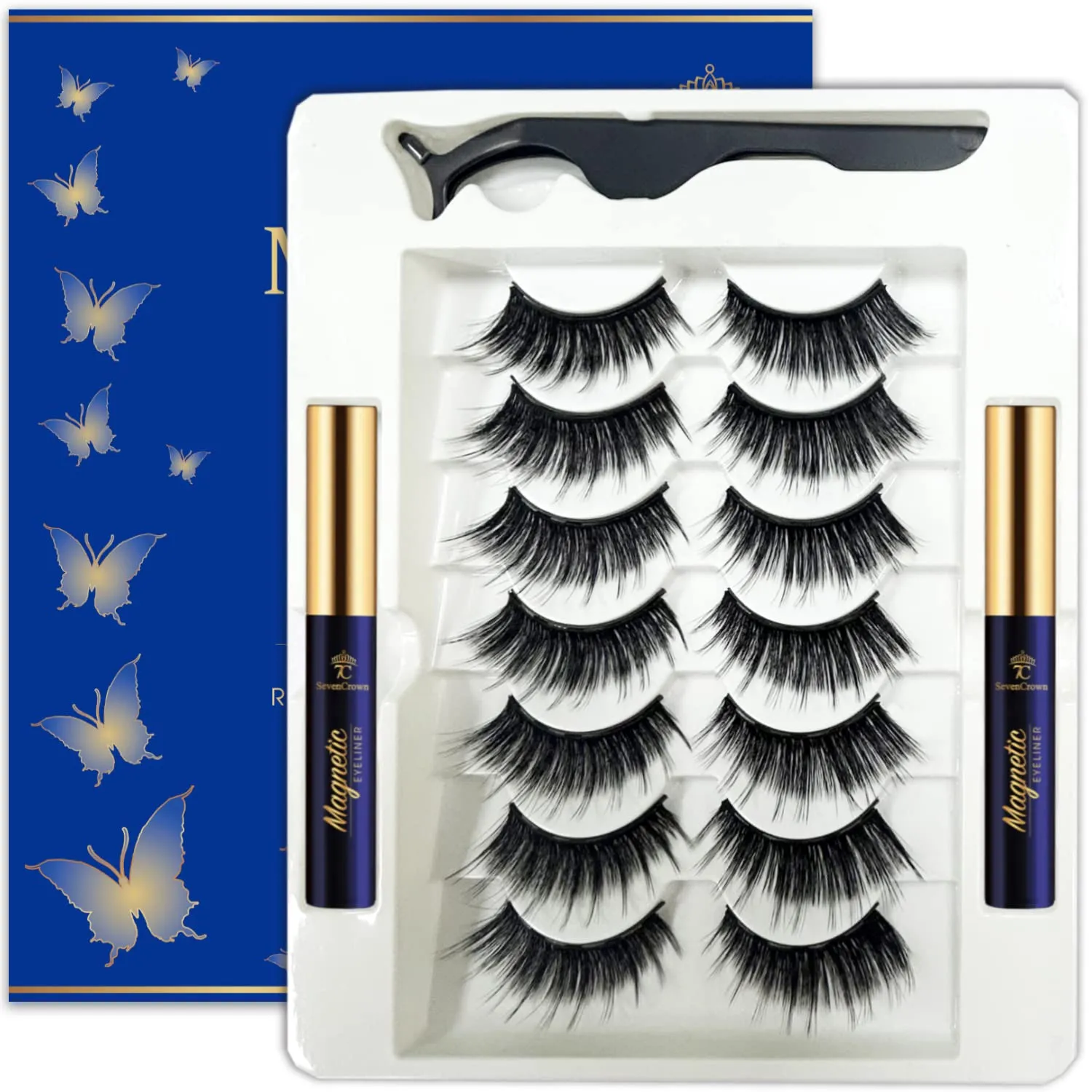 Magnetic Eyelashes 3D Medium Full volume Magnetic Lashes with Upgraded 2 Tubes of Magnetic Eyeliner, Waterproof,Natural Look,Long Lasting, Easy Reusable Fake Eyelashes 7 Pairs