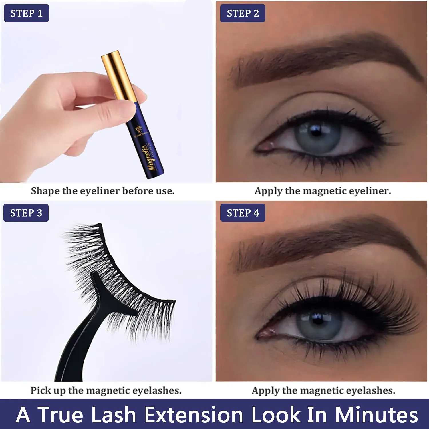 Magnetic Eyelashes 3D Medium Magnetic Lashes with Upgraded 4 Tubes of Magnetic Eyeliner, Waterproof,Natural Look,Long Lasting, Easy Reusable Fake Eyelashes 10 Pairs