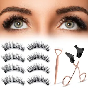 Magnetic Eyelashes, 3D Natural Look Dual Magnetic Lashes Kit with Applicator & Eyelash Comb, without Eyeliner, Reusable & Waterproof False Eyelashes, 8 Count
