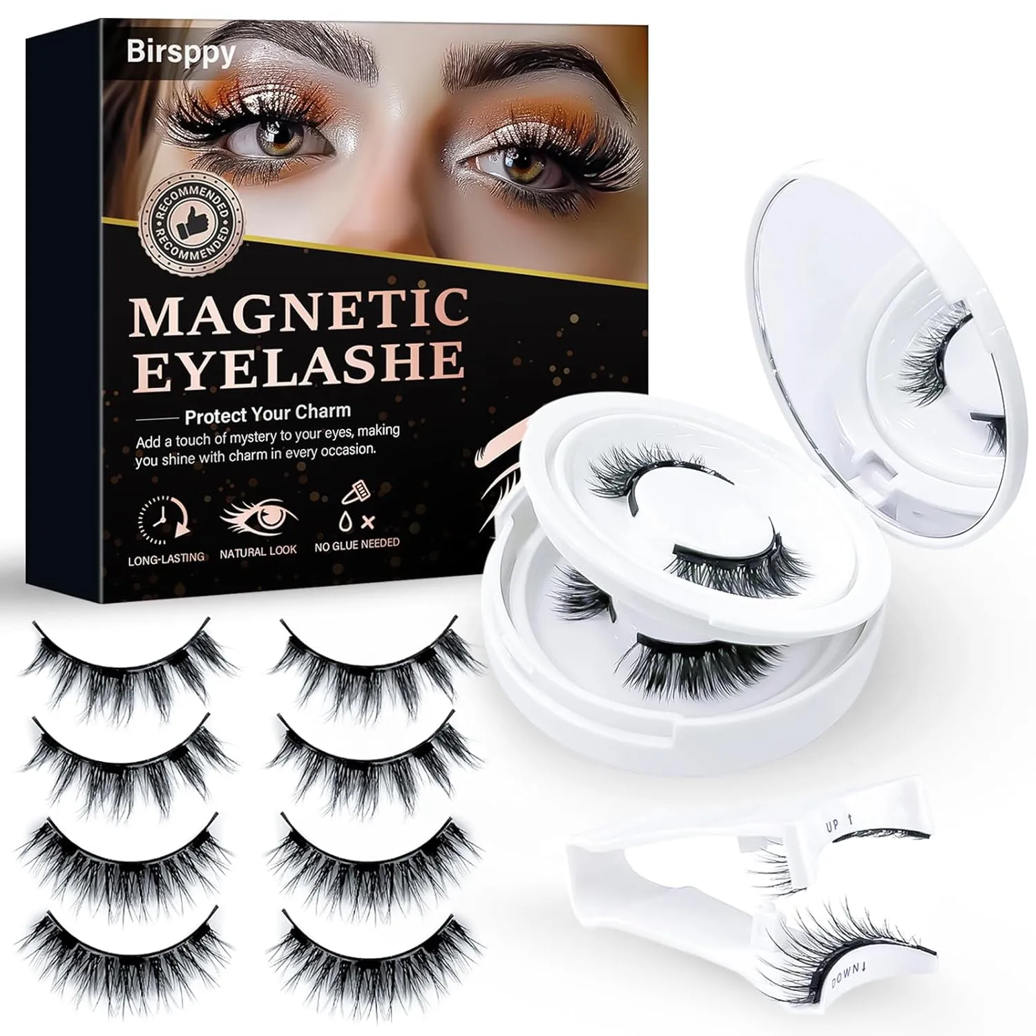 Magnetic Eyelashes, 3D Natural Look False Lashes with Applicator Natural Look, Easy to Wear & No Glue Needed, 4 Pairs