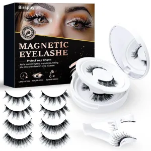 Magnetic Eyelashes, 3D Natural Look False Lashes with Applicator Natural Look, Easy to Wear & No Glue Needed, 4 Pairs