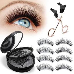 Magnetic Eyelashes Kit – 4 Pairs Reusable False Lashes with Applicator, No Glue Needed, Natural Look & All-Day Comfort, Waterproof & Easy to Wear (Glue-Free & Eyeliner-Free)