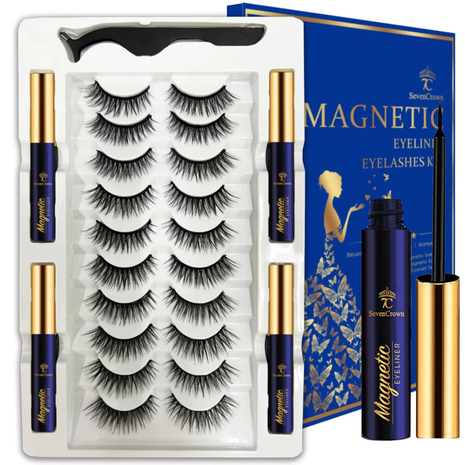 Magnetic Eyelashes Lashes,10 Pairs Magnetic Lash Kit with Liner,3D Natural Look,Reusable Cat-Eye Magnet False Eyelashes Cruelty Free.