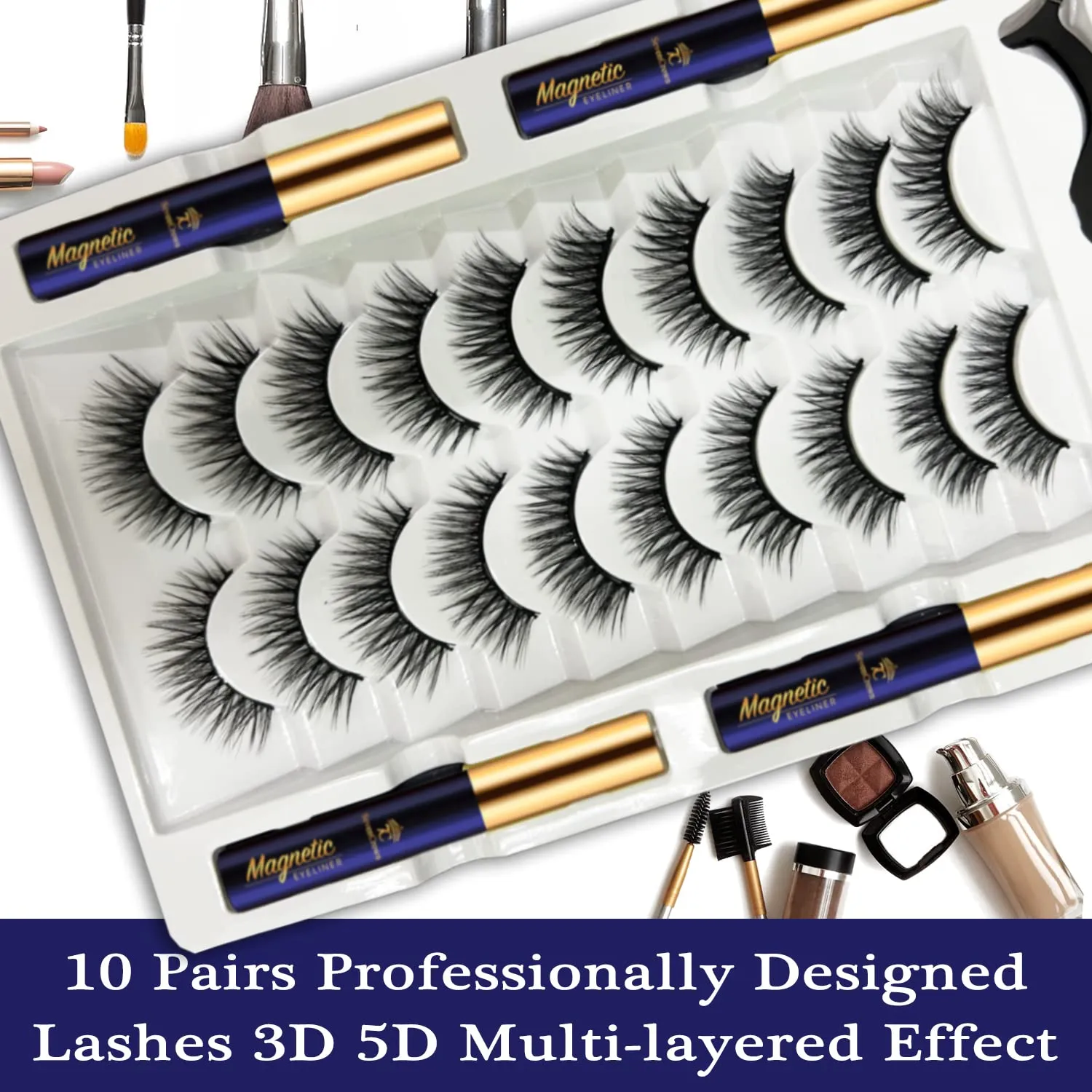 Magnetic Eyelashes Lashes,10 Pairs Magnetic Lash Kit with Liner,3D Natural Look,Reusable Cat-Eye Magnet False Eyelashes Cruelty Free.