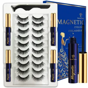 Magnetic Eyelashes Lashes,10 Pairs Magnetic Lash Kit with Liner,3D Natural Look,Reusable Cat-Eye Magnet False Eyelashes Cruelty Free.