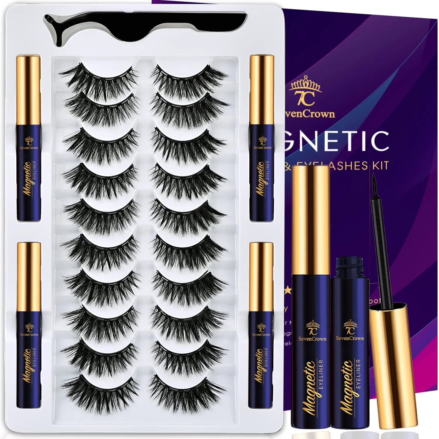 Magnetic Eyelashes Magnetic Lashes with Eyeliner, 10 Pairs Medium Cat Eye Full Volume Magnetic False Eyelash Natural Look,Pestañas Magneticas, Upgraded Long Lasting,Lightweight,Cruelty-Free,Easy(4 Tubes)