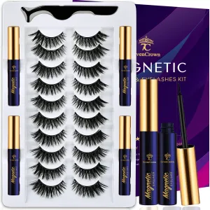 Magnetic Eyelashes Magnetic Lashes with Eyeliner, 10 Pairs Medium Cat Eye Full Volume Magnetic False Eyelash Natural Look,Pestañas Magneticas, Upgraded Long Lasting,Lightweight,Cruelty-Free,Easy(4 Tubes)