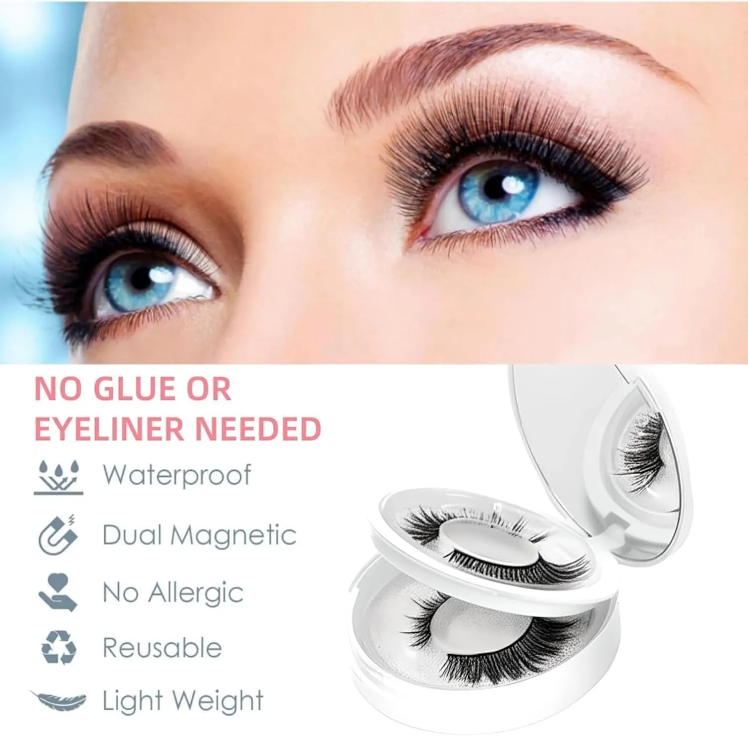 Magnetic Eyelashes with Applicator, Magnetic False Eyelashes Natural Look No Glue Needed Lashes Kit Easy to Remove 2 Pairs 1style, D04