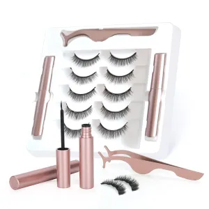 Magnetic eyelashes with eyeliner (5 pairs), is simple and convenient to wear, can be reused, glue-free, and can be used longer with 2 eyeliners (natural styles)