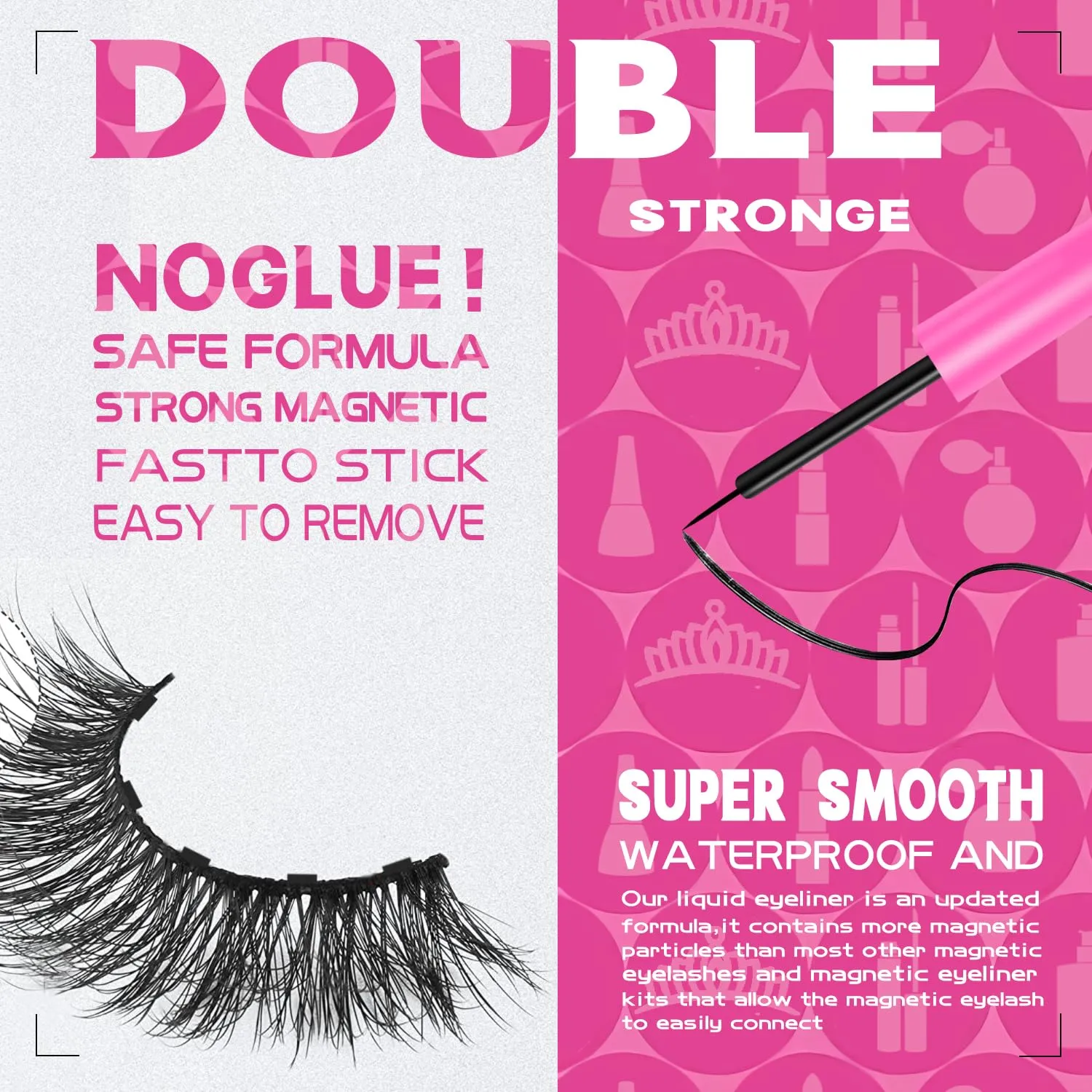 Magnetic Eyelashes with Eyeliner Kit, Fluffy Mink Lashes Cat-Eye Look 18-21MM Wispy Long 8D Luxury Volume Fake Eyelash 10 Pairs Cruelty-Free&Vegan