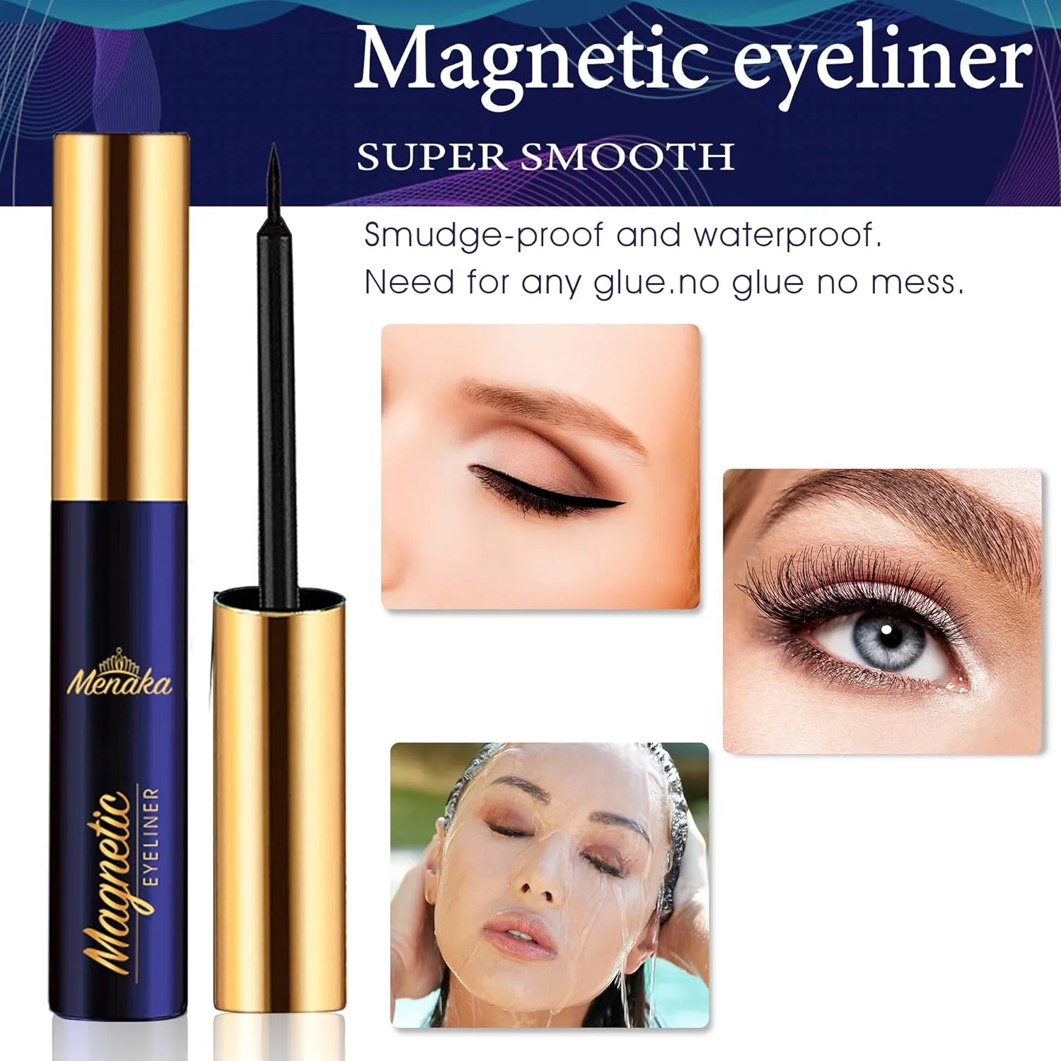 Magnetic Eyelashes with Eyeliner Kit, Magnetic Lashes and Eyeliner Kit with Applicator, Updated Most Natural Look,Strongest Hold,Waterproof, 10 Pairs Reusable False Lashes Easy to Use.