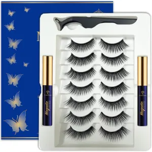 Magnetic Eyelashes with Eyeliner Kit - Wispy Cat Eye Magnetic Lashes Natural Looking,Upgraded Long Lasting,7 Pairs 3D Reusable 5 Magnet False Eyelashes with Applicator, Easy to Apply.