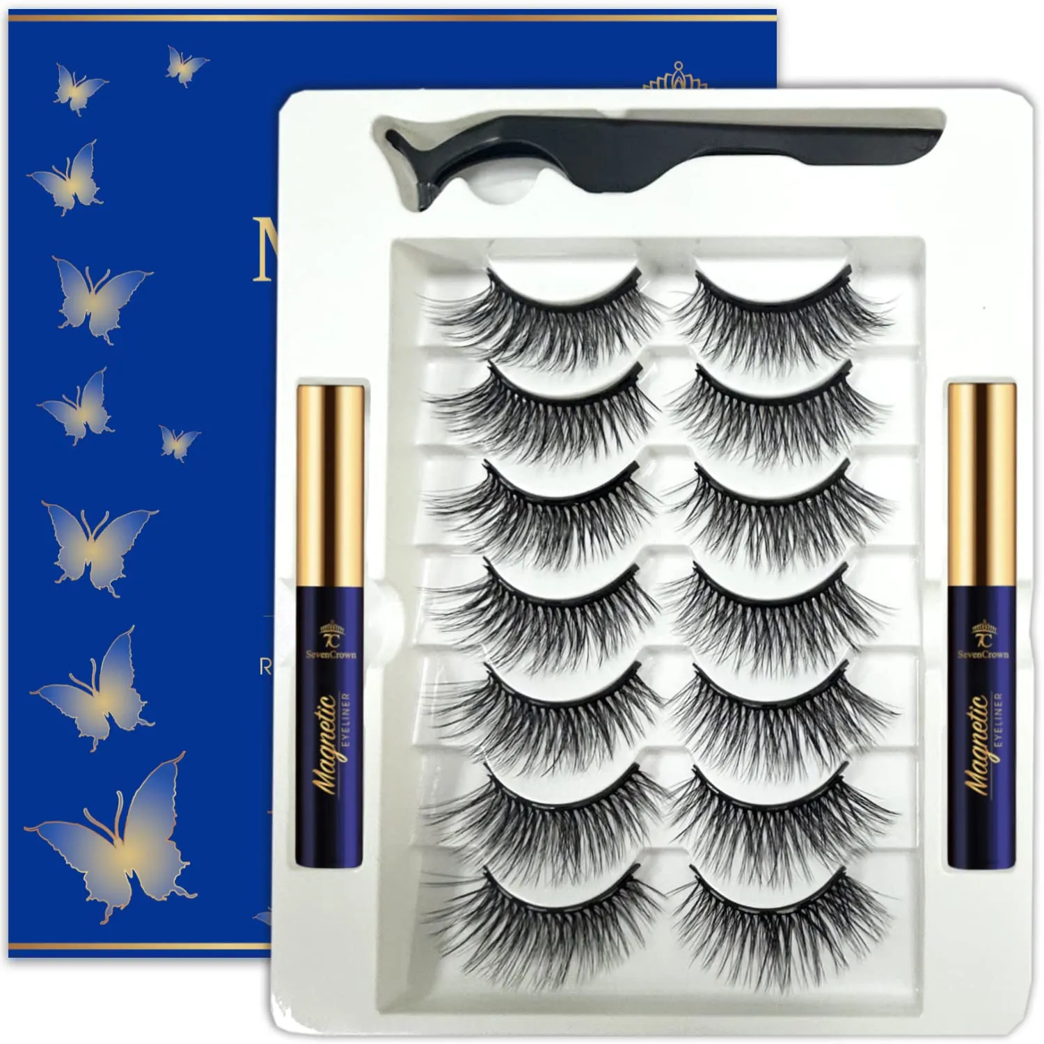Magnetic Eyelashes with Eyeliner Kit,Cat-Eye Wispy Magnetic Lashes,False Eyelashes with Applicator,Reusable Magnet Lash Set,Natural Look,Easy,Cruelty-Free.7 Pairs
