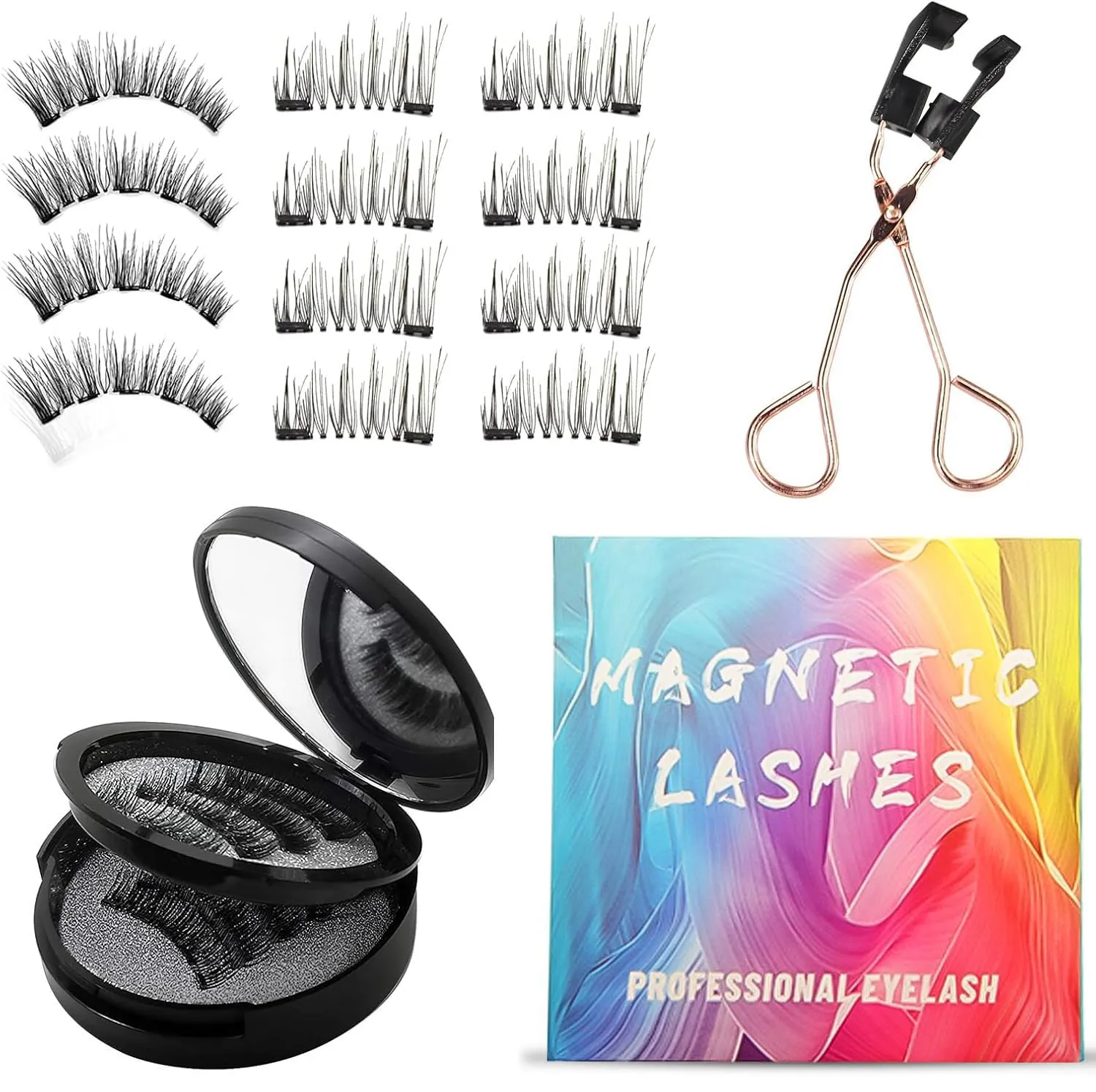 Magnetic False Eyelashes, 3D Natural Look Set of Dual Magnetic Eyelashes without Eyeliner, Reusable and Waterproof False Eyelashes with Applicator, No Glue, Easy to Wear, 2 Size Fits Your Need