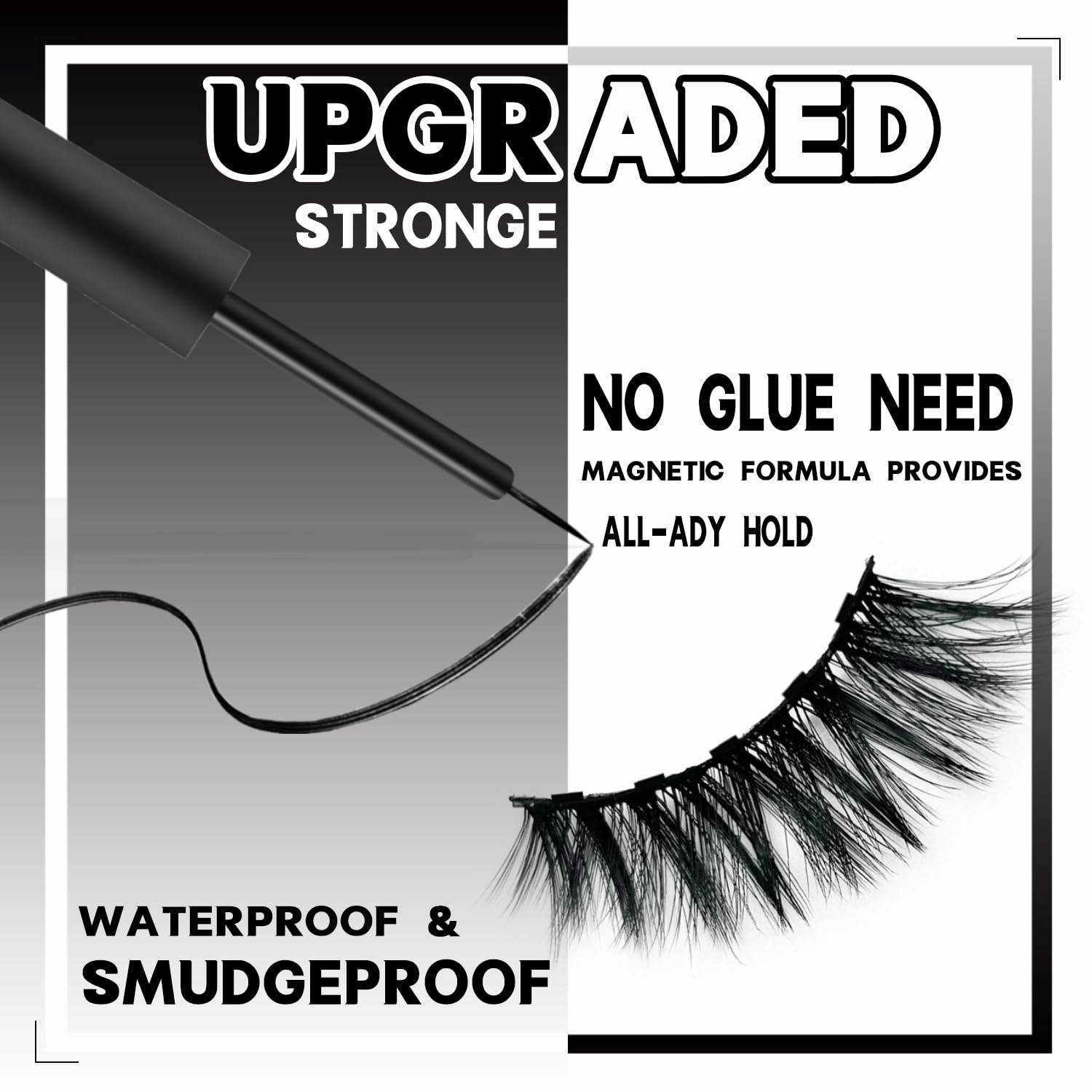 Magnetic Eyelashes - Long Magnetic Lashes with Eyeliner, 60 Wears Reusable Full Volume Faux Mink Lashes, Dramatic, Round,Cruelty-Free & Vegan,