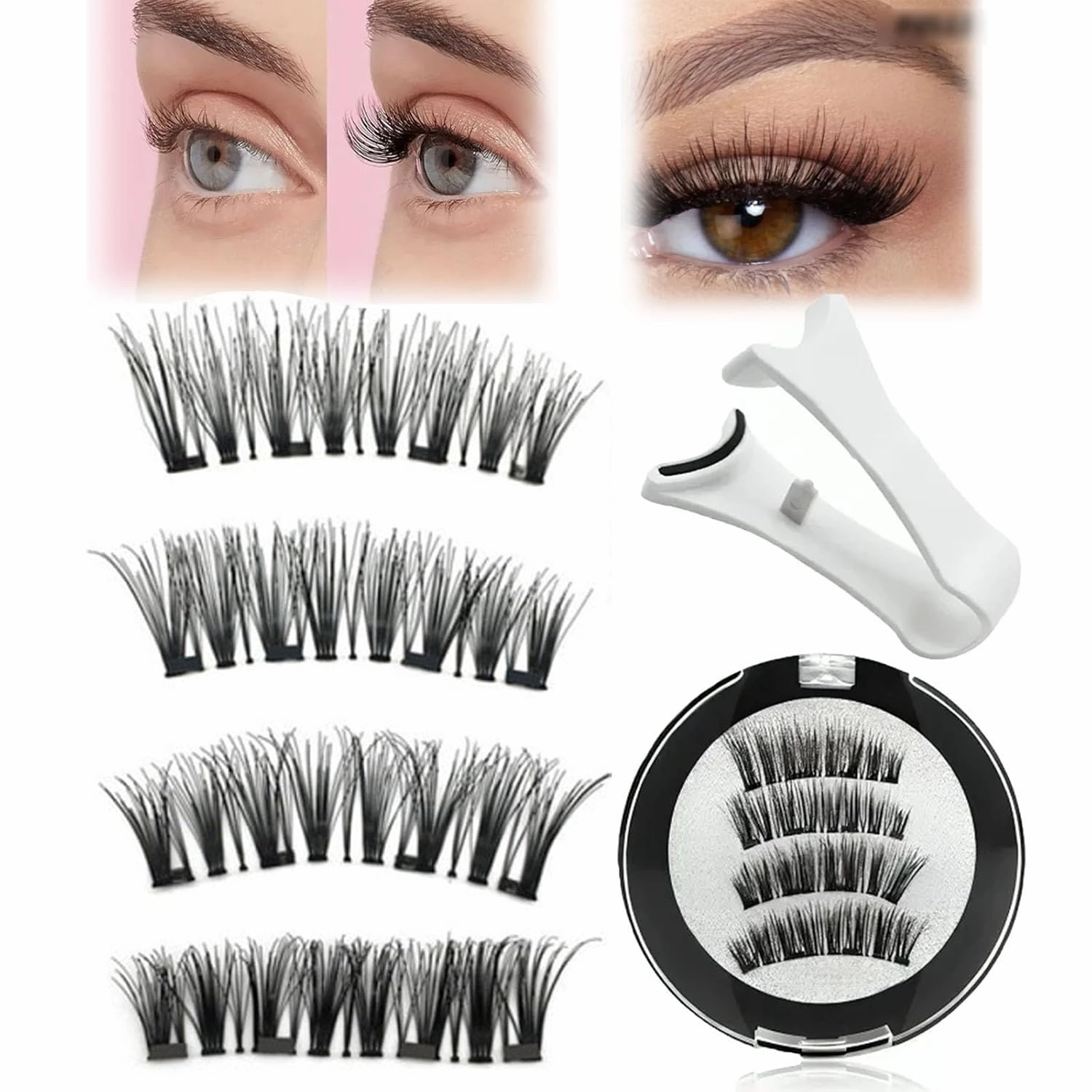 Magnetic Lashes, 3d Magnetic Lashes No Glue or Liner Needed, Reusable Lashes Self Adhesive Waterproof, Magnetic Eyelashes Natural Look -Fuller