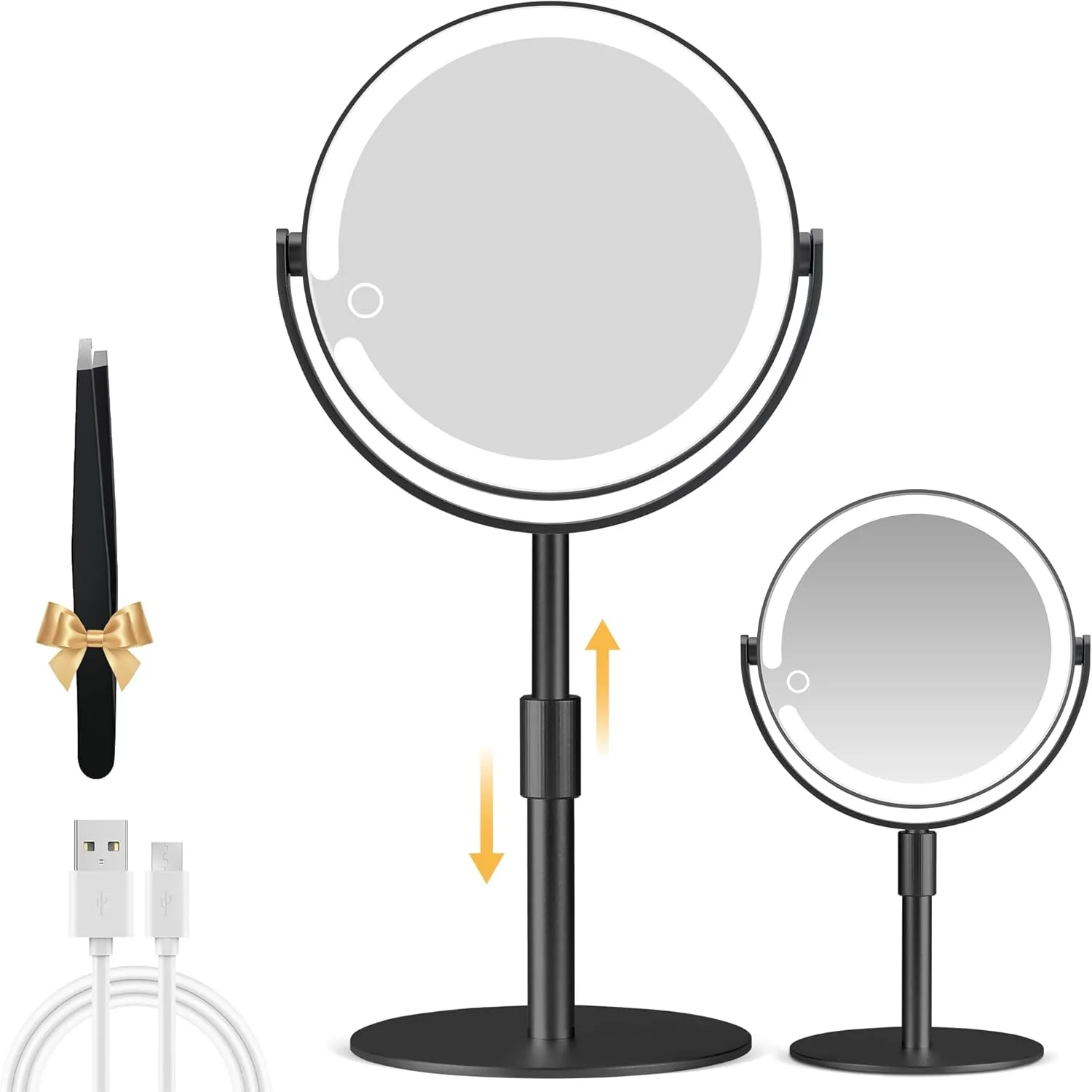 Magnifying Mirror with Light 20X, Height-Adjustable Lighted Makeup Mirror with Magnification, Double - Sided Aluminum Alloy LED Mirror, 3 Lighting Modes Ideal for Desk Bathroom Makeup, Black