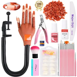 Major Dijit Nail Practice Hand for Acrylic Nails Acrylic Nail Kit for Beginners, Gel Glue & Tools Included ABS Plastic & Flexible Joints for Realistic Training