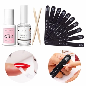 Makartt Nail Glue with Glue Remover Kit Bundle with Makartt Nail File 180 240 Grit Emery Boards for Nails 10pcs Nail Files
