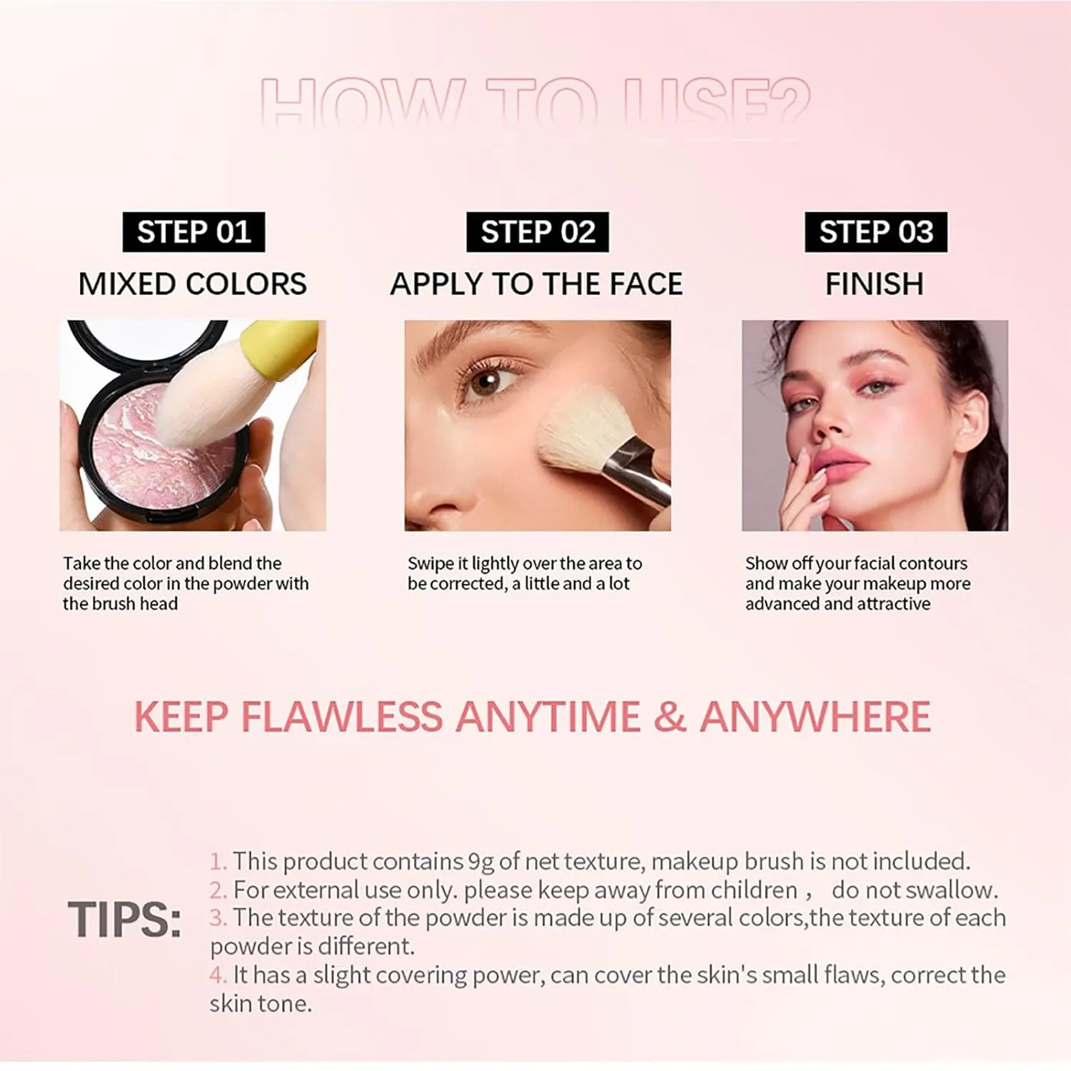 Makeup Base Foundation, Baking Powder Repair Powder Repair With Pearl, Light Buildable Light to Medium Coverage, Demi-Matte Natural Brighten Face Powder Makeup & Setting Powder (4 colour, 0.32oz)