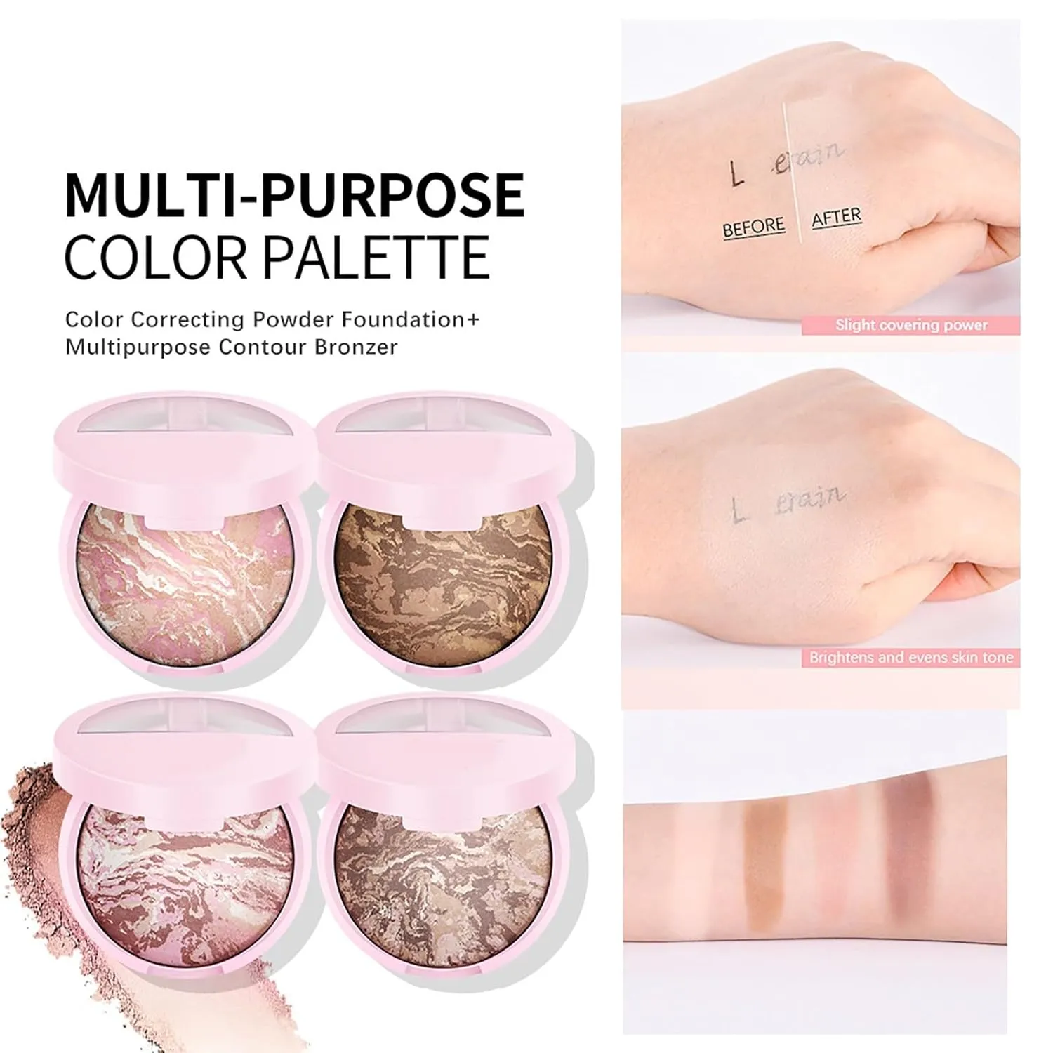 Makeup Base Foundation, Baking Powder Repair Powder Repair With Pearl, Light Buildable Light to Medium Coverage, Demi-Matte Natural Brighten Face Powder Makeup & Setting Powder (4 colour, 0.32oz)