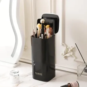 Makeup Brush Holder with Lid Cosmetic Tools Organizer（Black）