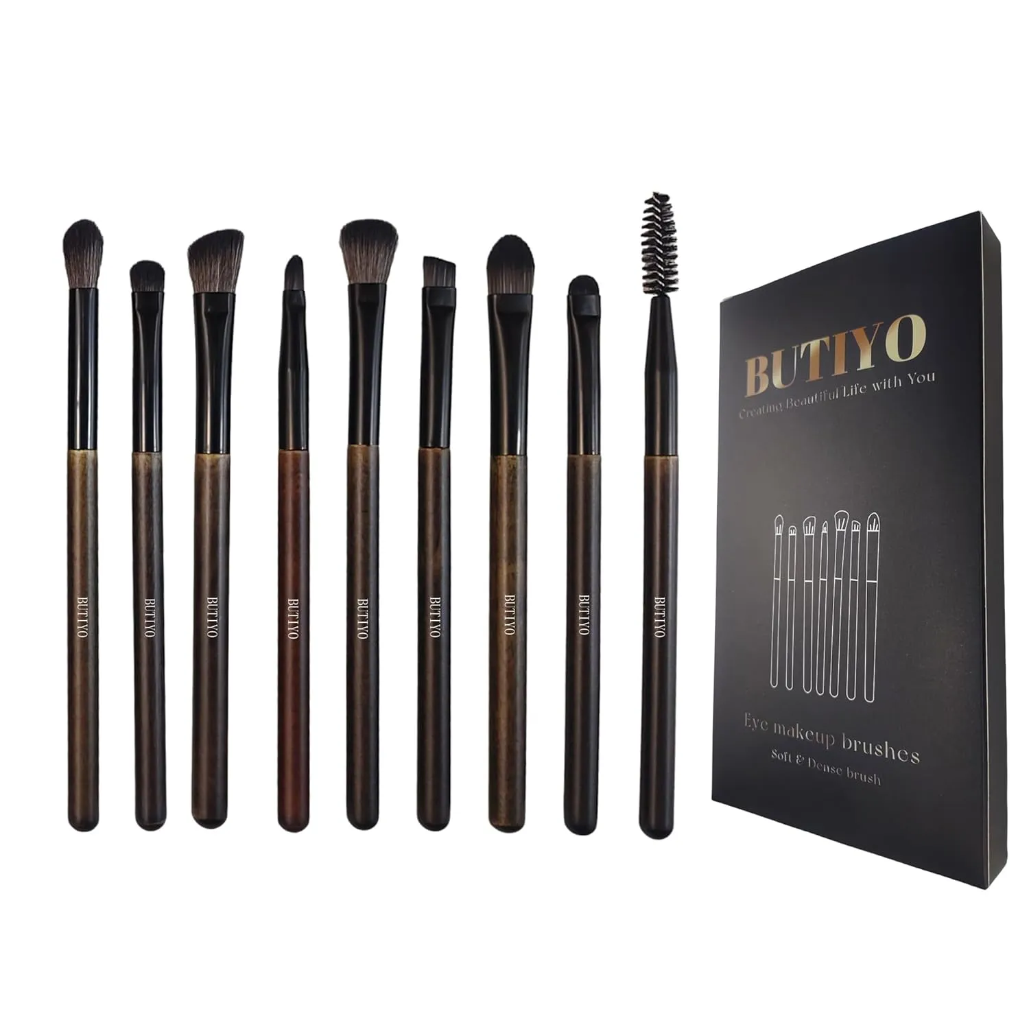 Makeup Brushes Set BUTIYO Eye Brushes Synthetic Concealers Eye shadows Blending Smudge Eyelash and Brow Blush Lip Eyeliner Contour Makeup Brushes with black (9 PCS) FB009