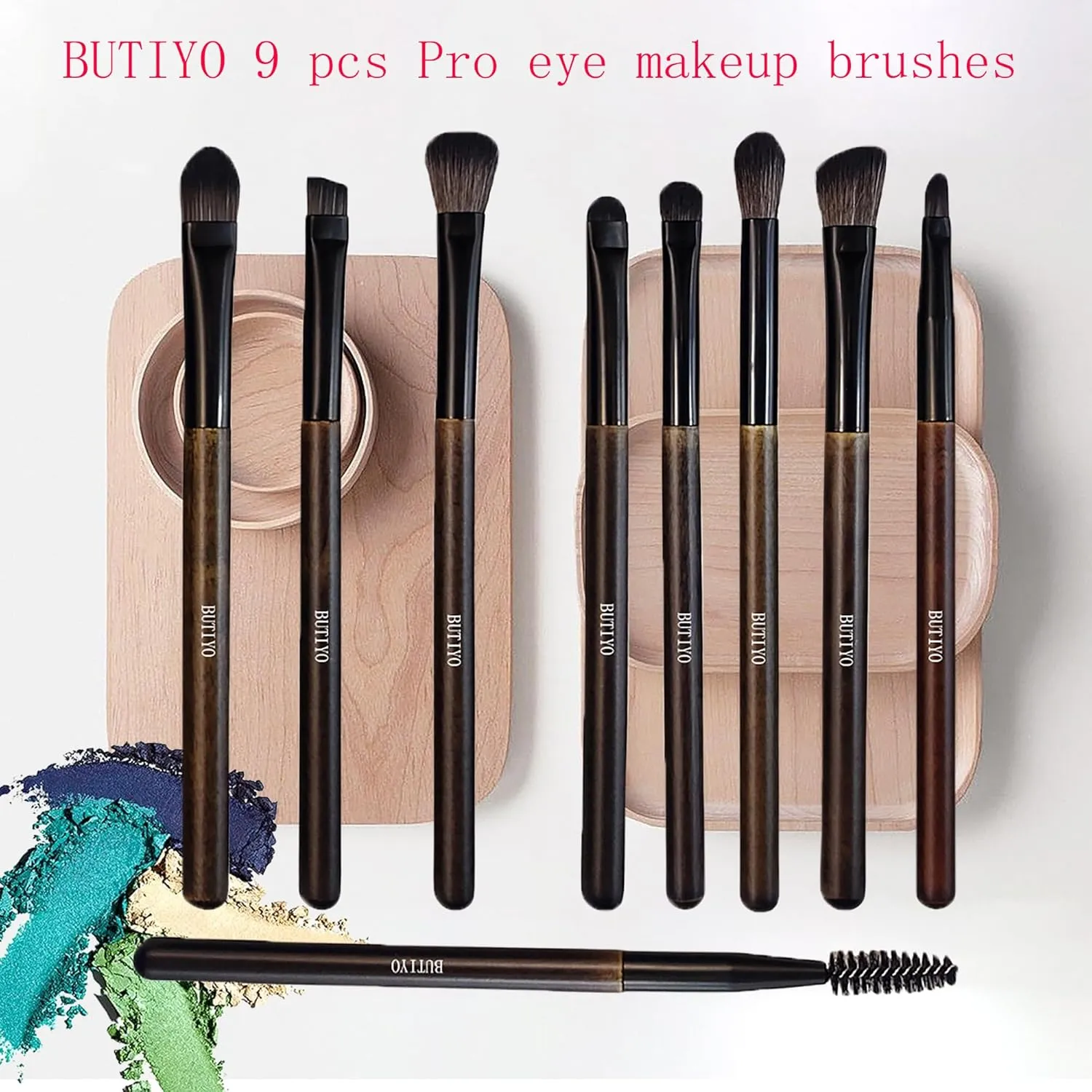 Makeup Brushes Set BUTIYO Eye Brushes Synthetic Concealers Eye shadows Blending Smudge Eyelash and Brow Blush Lip Eyeliner Contour Makeup Brushes with black (9 PCS) FB009