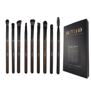 Makeup Brushes Set BUTIYO Eye Brushes Synthetic Concealers Eye shadows Blending Smudge Eyelash and Brow Blush Lip Eyeliner Contour Makeup Brushes with black (9 PCS) FB009
