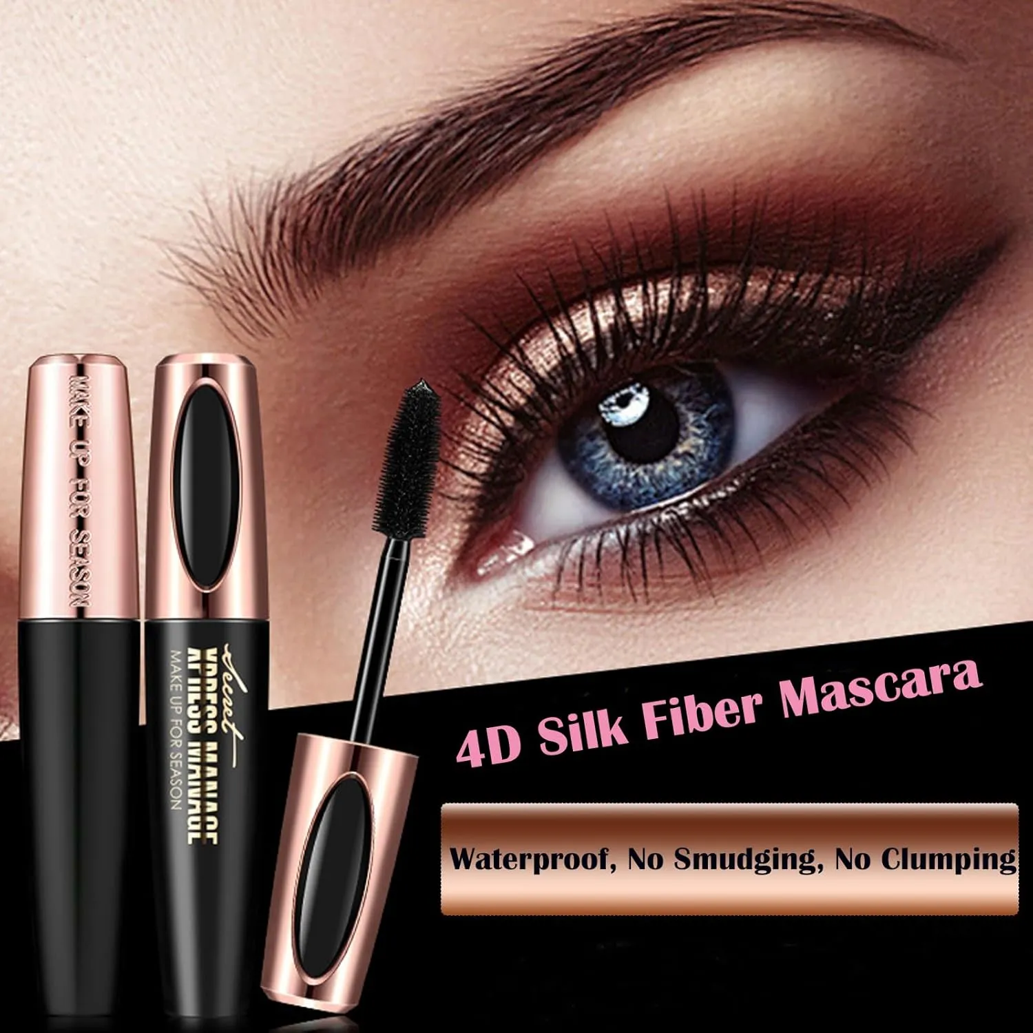 Makeup Lash Mascara,Mascara Volume and Length Waterproof,Black Silk Fiber Cosmetic Mascara,Volumizing, Curls,No Clumping,Smudge Proof and Lengthen Eyelashes,Lasting All Day (Black, 3PCS)