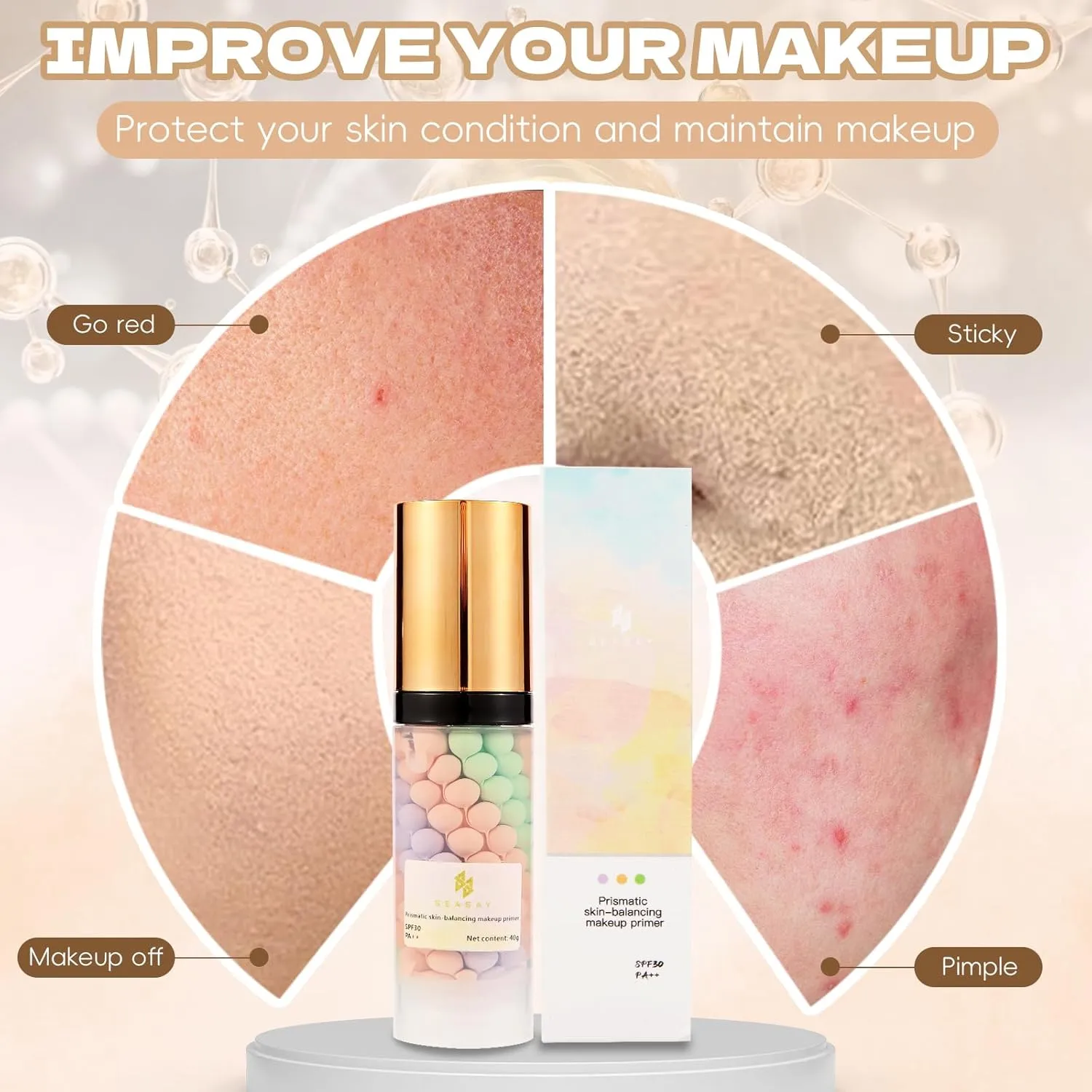 Makeup Primer - Lsolate ultraviolet rays, Brightening & Concealing, Long-Lasting Wear, Evens Skin Tone，Make the makeup more textured (Tricolor rainbow, 40g)