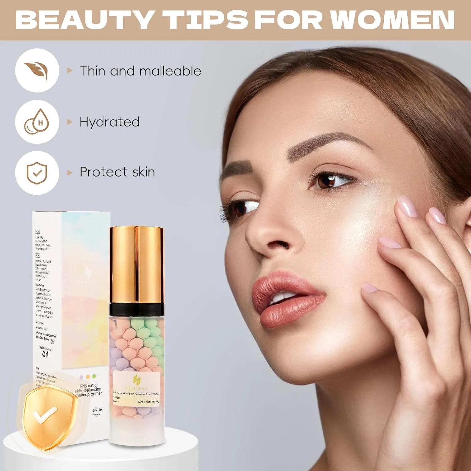 Makeup Primer - Lsolate ultraviolet rays, Brightening & Concealing, Long-Lasting Wear, Evens Skin Tone，Make the makeup more textured (Tricolor rainbow, 40g)