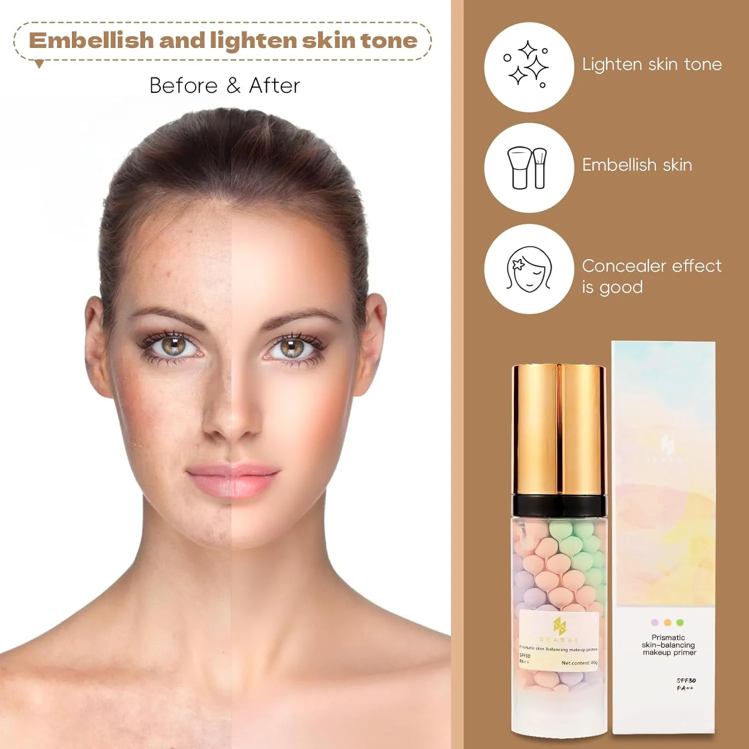 Makeup Primer - Lsolate ultraviolet rays, Brightening & Concealing, Long-Lasting Wear, Evens Skin Tone，Make the makeup more textured (Tricolor rainbow, 40g)