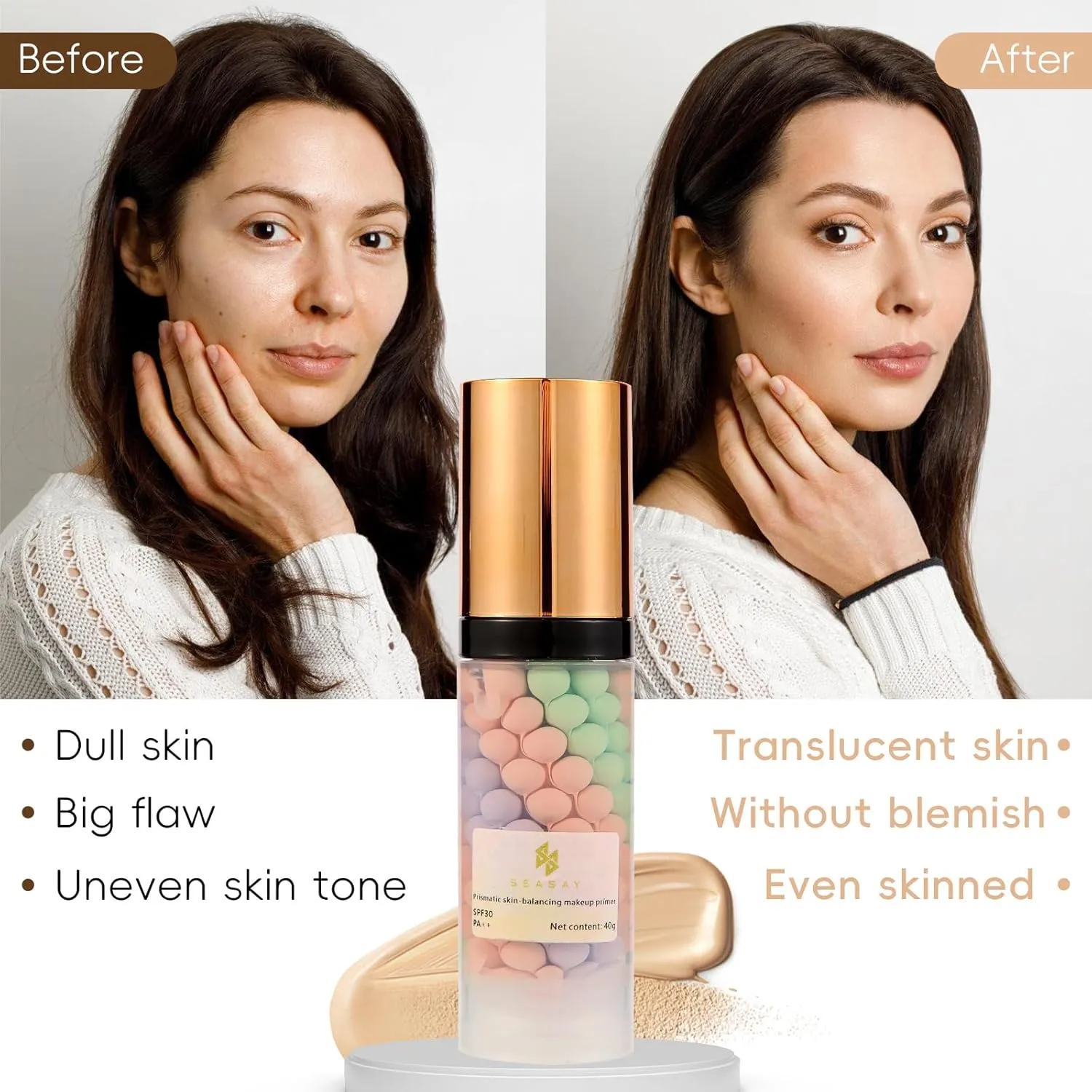 Makeup Primer - Lsolate ultraviolet rays, Brightening & Concealing, Long-Lasting Wear, Evens Skin Tone，Make the makeup more textured (Tricolor rainbow, 40g)