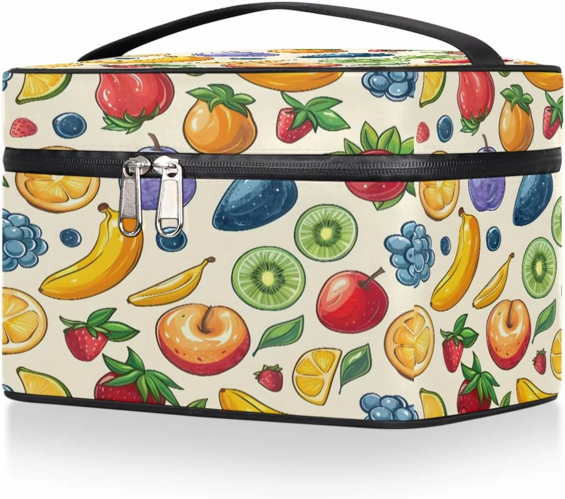 Makeup Bag Large Fruits Strawberry Banana Toiletry Bag for Women Travel Cosmetic Bag Portable Makeup Bag for Bottles Brushes Lipstick Skin Care