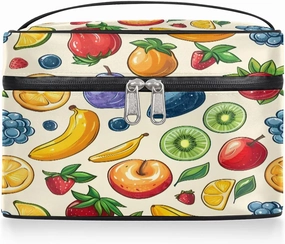 Makeup Bag Large Fruits Strawberry Banana Toiletry Bag for Women Travel Cosmetic Bag Portable Makeup Bag for Bottles Brushes Lipstick Skin Care