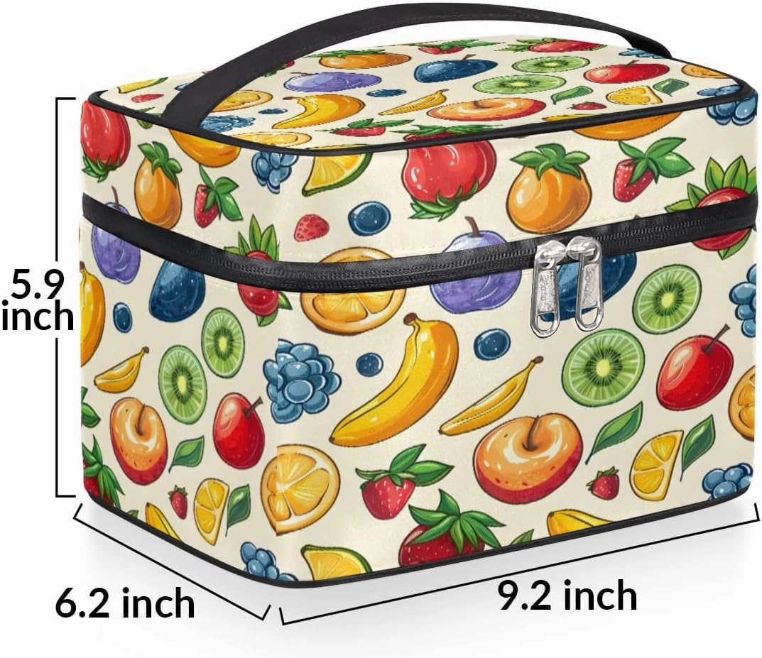 Makeup Bag Large Fruits Strawberry Banana Toiletry Bag for Women Travel Cosmetic Bag Portable Makeup Bag for Bottles Brushes Lipstick Skin Care