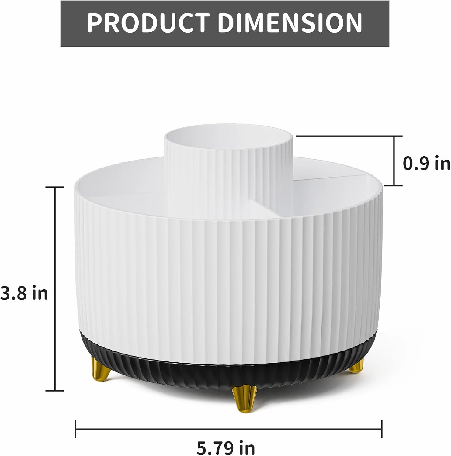 Marbrasse Desk Organizer, 360-Degree Rotating Pen Holder, Desk Organizers and Accessories with 5 Compartments Pencil Holder, Art Supply Storage Box Caddy for Office, Home (White Black)