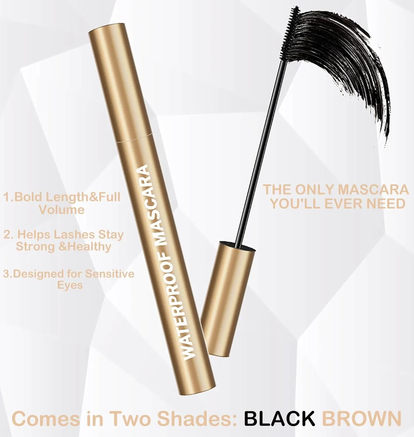 Mascara for Older Women 40 50 60 Plus, Waterproof & Sweatproof Formula, Smudge-free Lengthening & Thickening for Sensitive Eyes (Black Brown)