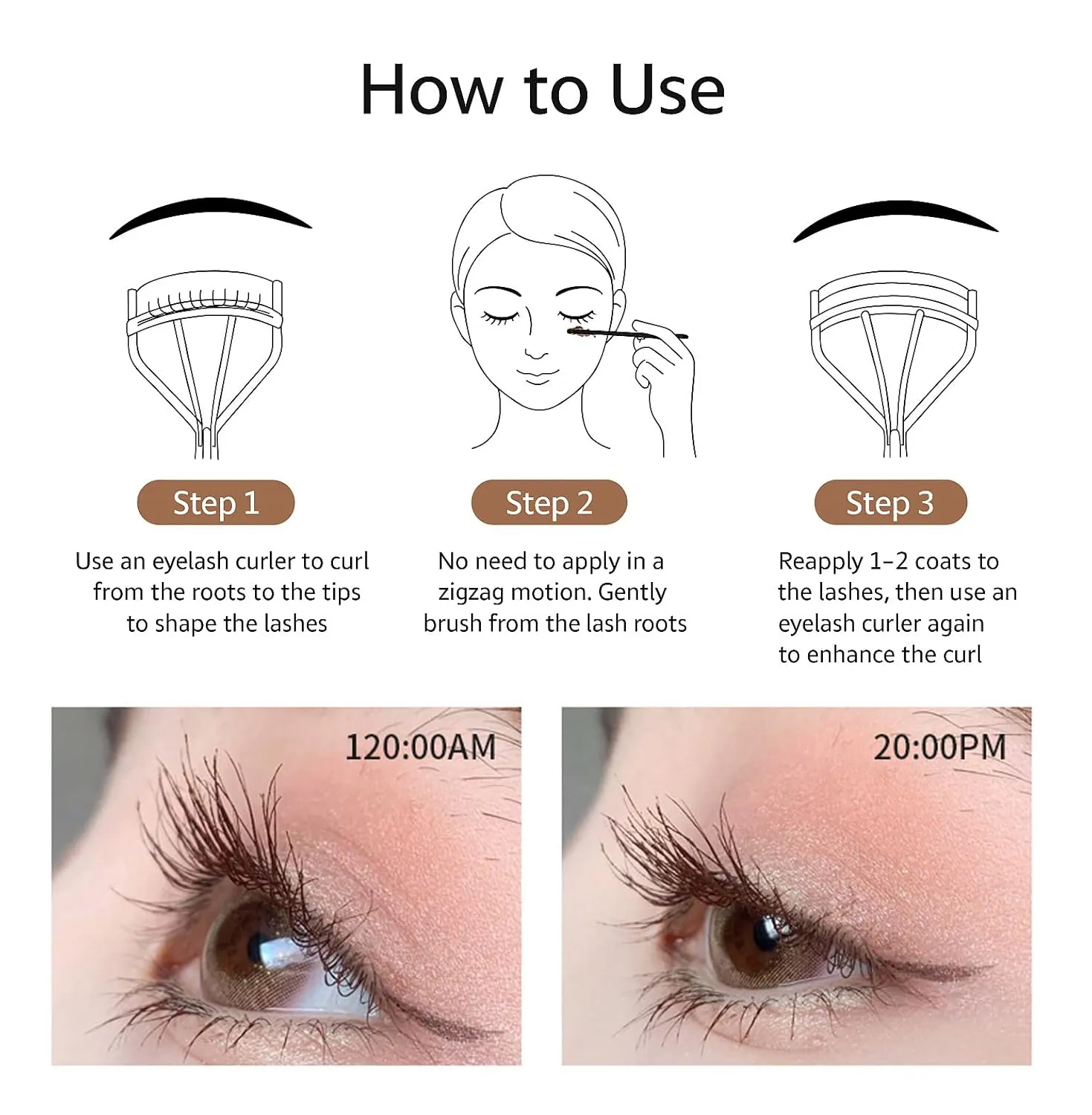Mascara for Older Women 40 50 60 Plus, Waterproof & Sweatproof Formula, Smudge-free Lengthening & Thickening for Sensitive Eyes (Black Brown)