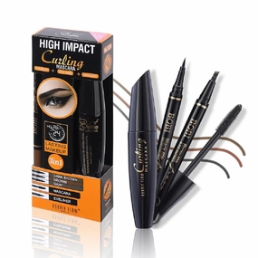 Mascara Eyeliner Four-pronged eyebrow pencil 3 in 1 Set Waterproof Long Lasting Volumizing Curling Mascara for Women (Eyeliner   Mascara   grey brown Eyebrow pencil)